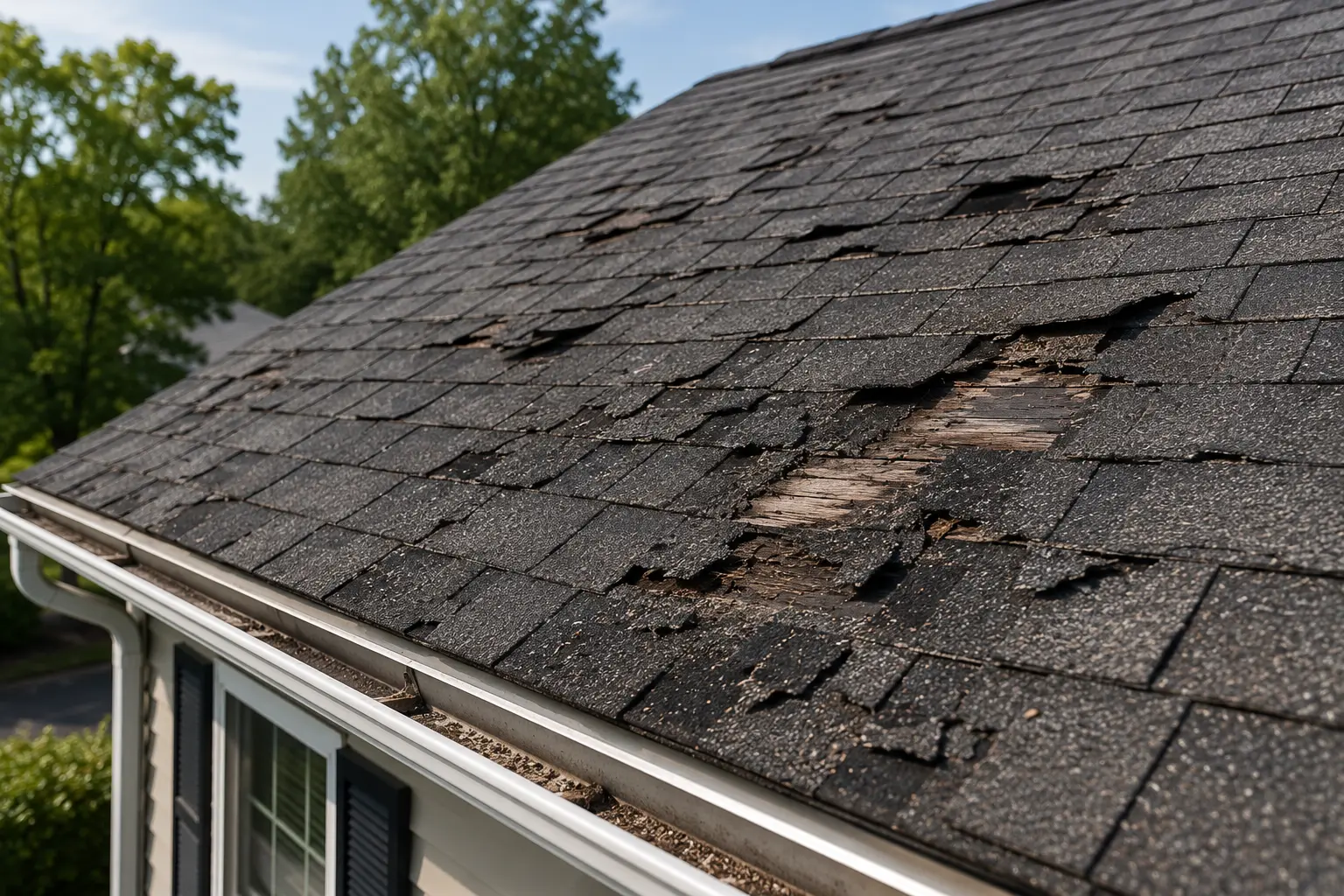 Damaged asphalt shingle roof showing signs of wear and deterioration in Canton MA